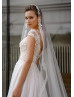 Beaded Cap Sleeves Ivory Lace Tulle Wedding Dress